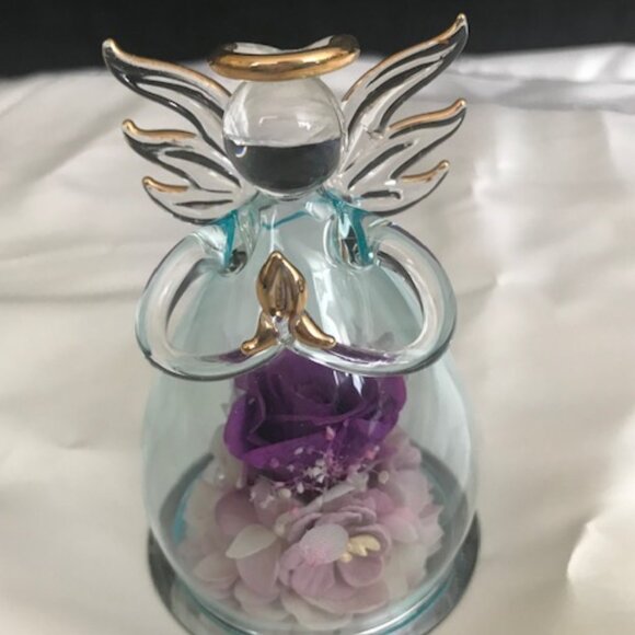 Beautiful Angel Purple Rose Figurine by ANLUNOB. The Only Eternal Rose. - Picture 2 of 6